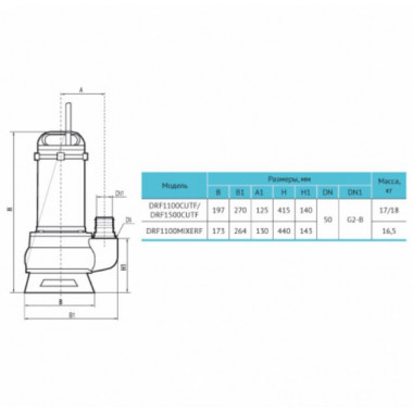 Дренажно-фекальный насос DRF1100MIXERF + шланг 50мм, 50 метров